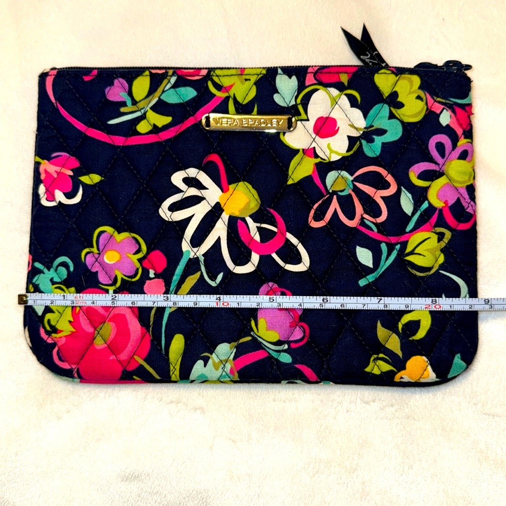 Vera Bradley Ribbons Navy Floral Quilted Zippered Cosmetic Bag 9"x 6" NWOT - Picture 2 of 4